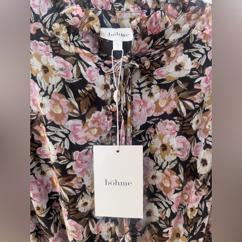 Bohme Black and Pink Floral Long Sleeve Dress - Picture 10 of 12